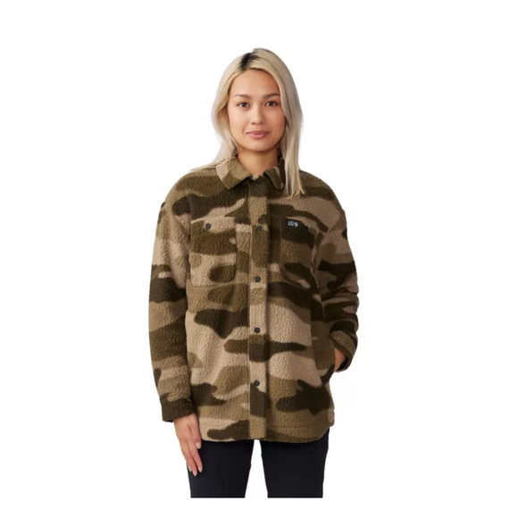 Mountain Hardwear‎ Women's HICAMP Shacket In Camo Sherpa Fleece Snap Sz S - Picture 1 of 10